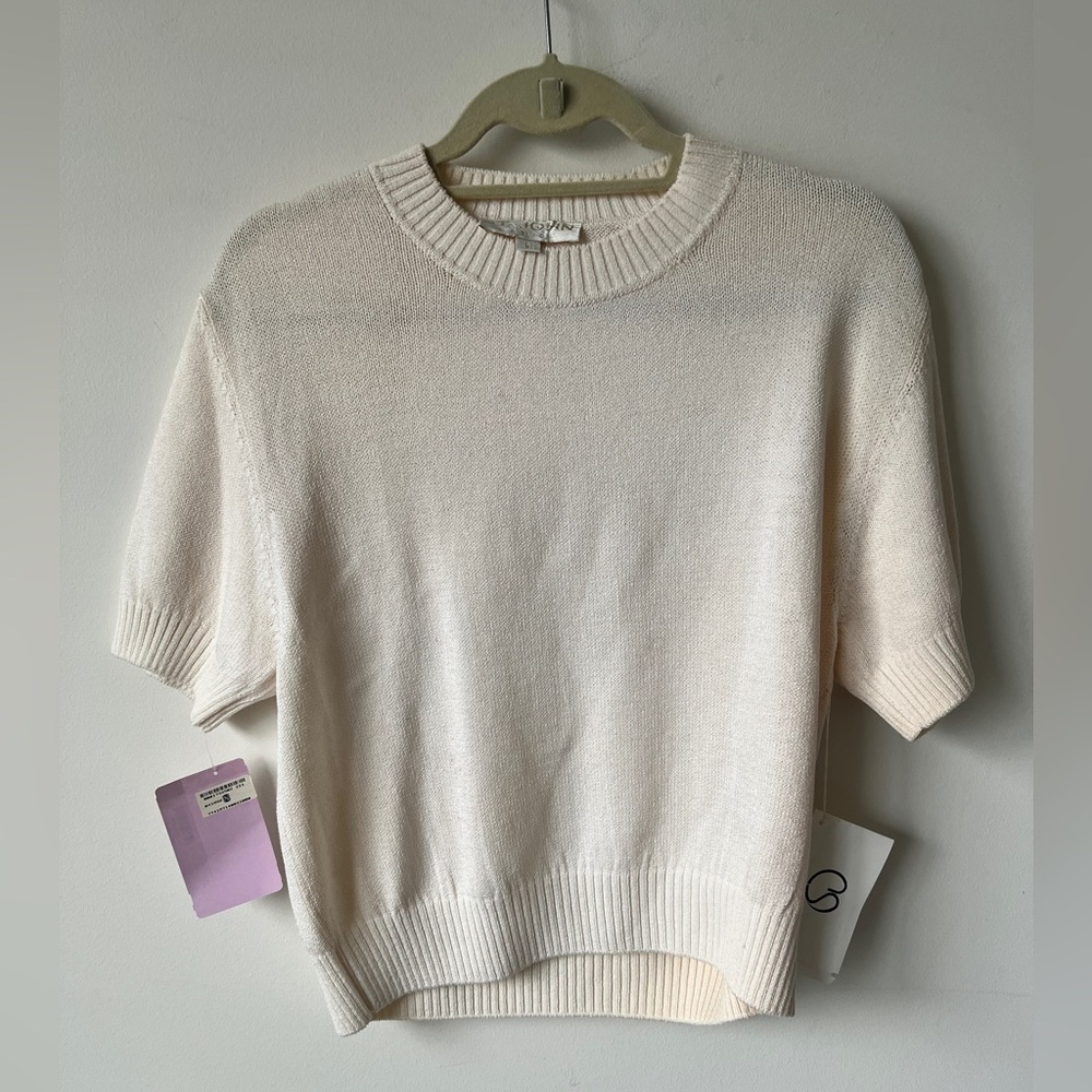 St. John Bright White Short Sleeve Knit Sweater NWT Size L